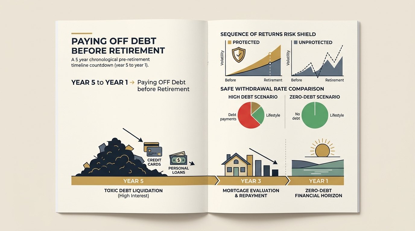 Paying off debt before retirement: 5-year pre-retirement elimination roadmap, sequence of returns risk shield, and safe withdrawal rate comparison